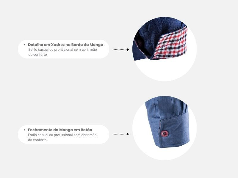 Kit 2 Camisas Masculina Jeans Slim Manga Longa - Azul e Azul Claro