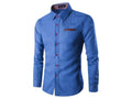 Kit 2 Camisas Masculina Jeans Slim Manga Longa - Azul e Azul Claro