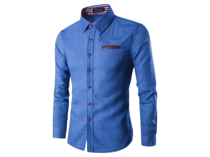 Kit 2 Camisas Masculina Jeans Slim Manga Longa - Azul e Azul Claro