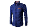 Kit 2 Camisas Masculina Jeans Slim Manga Longa - Azul e Azul Claro