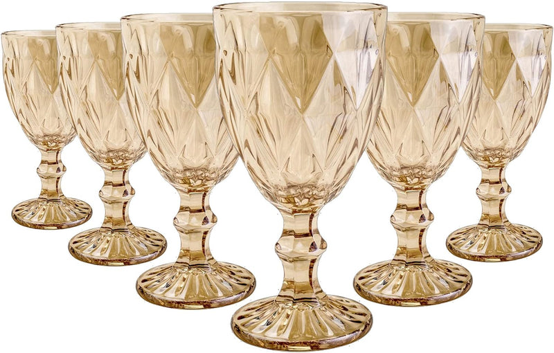 Jogo 6 Taças Diamond Bico De Jaca Dourado Água Vinho 300ml - OFERTA DE NATAL