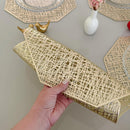 Kit 4 Lugar Jogo Americano Octagonal Sousplat Mesa Posta Descanso de Prato (Dourado)