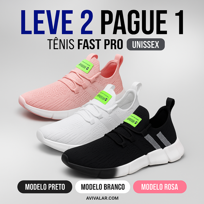 Promoção especial: 2 pelo preço de 1 – Tênis unissex confortável e arejado da Fast Pro